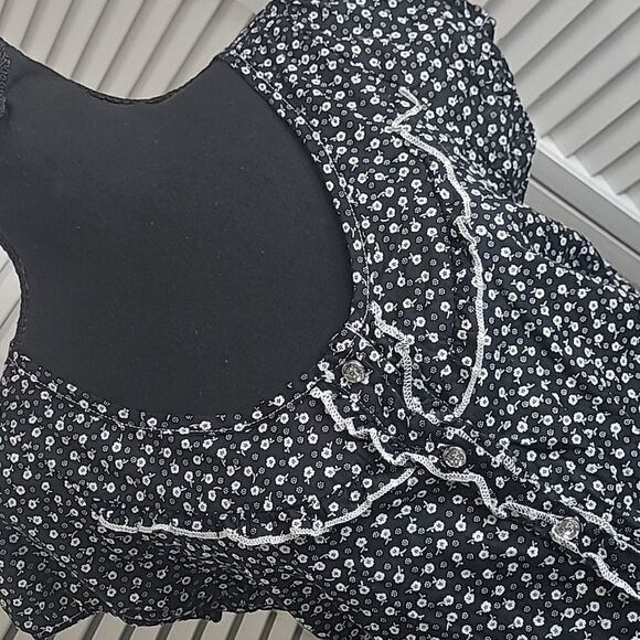 ambiance Apparels sz L dropwaist blouse button front waist ties - Picture 2 of 8